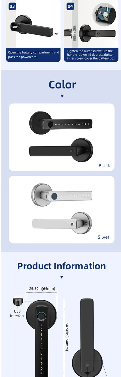XSDTS M5 Tuya BLE Fingerprint Door Lock Digital Electronic Lock with Password/Key/IC Card/ Smartlife/ Tuya APP Unlock