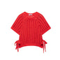 EDSA Women Chunky Knit Top with Side Straps O-Neck Short Sleeves Hollow Out Cropped Sweater Pullover for Casual Female