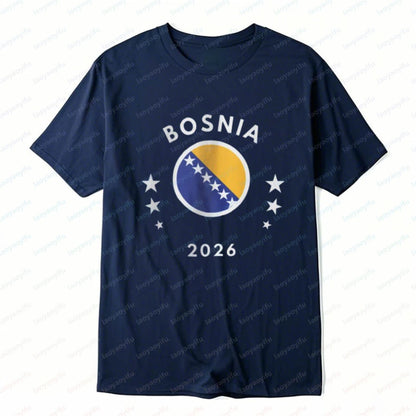 Bosnia 2026 Tee Bosnia Flag Football Soccer High Quality Cotton Shirt Vintage Classic Summer Breathable Clothes for Women Men