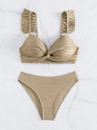 New Sexy Push Up Bikini Ribbed Plus Size Swimwear Women Swimsuit Biquini Set Beachwear Bathing Suit 2024 Mujer Thong Monokini XL