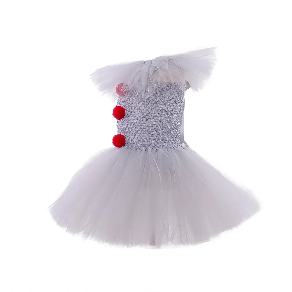 Halloween Horror Clown Pennywise Devil Spooky Costume Kids Girls Tulle Dress Joker Gothic Evil Carnival Outfit Tutu Dress Child