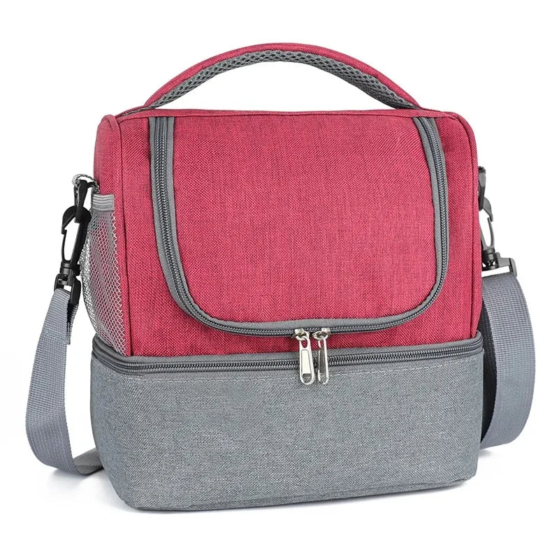 Double Layer Portable Picnic Lunch Bag Crossbody Handheld Insulated Breast Milk Storage Bag Outdoor Meal Box Bag