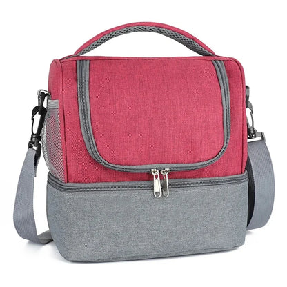 Double Layer Portable Picnic Lunch Bag Crossbody Handheld Insulated Breast Milk Storage Bag Outdoor Meal Box Bag