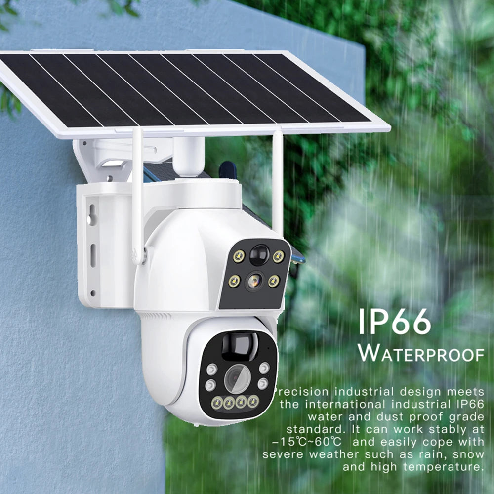 Wireless Solar Powered IP Camera Dual Lens Night Vision Full Color Outdoor Waterproof Security Surveillance Indoor Wifi Home Cam