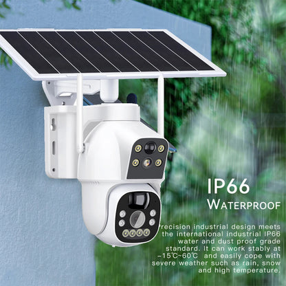 Wireless Solar Powered IP Camera Dual Lens Night Vision Full Color Outdoor Waterproof Security Surveillance Indoor Wifi Home Cam