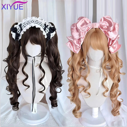 Synthetic Princess Cut Double ponytail Lolita Wig with Bangs Girl Ombre Blonde brown Cosplay Halloween Harajuku wig
