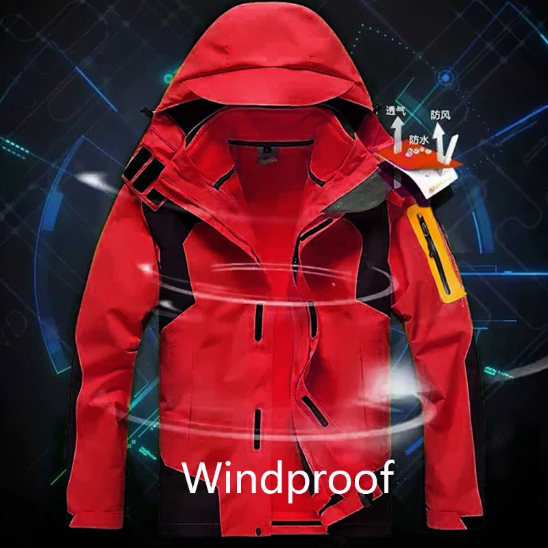 Winter Men Triple Windbreak Thick Warm Removable Hooded Jacket Men Autumn Hiking Outdoor Travel Camping Skiing Jacket Coat Male