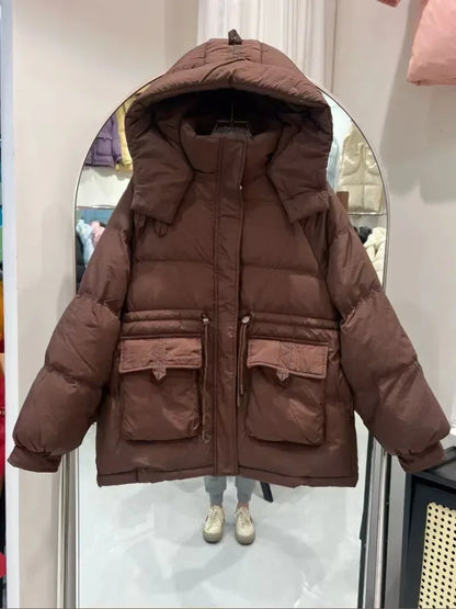 Puffer Jacket Women Warm Fashion Korean Mid-length Duck Down Coat Female 2024 New Winter White Duck Down Jacket Women