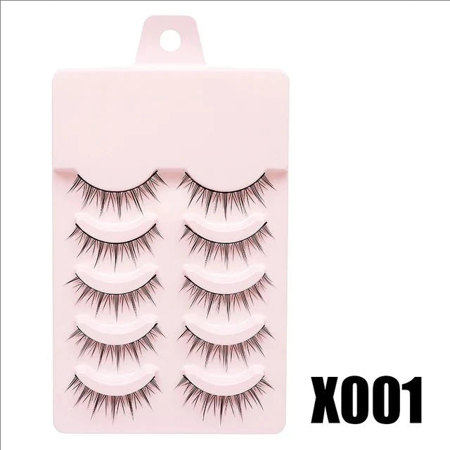 MJ 5 Pairs Of Natural Makeup Daily Makeup Cos Eyelashes Simulated Grafting Fish Tail Segmented Eyelash Facial Makeup Tool