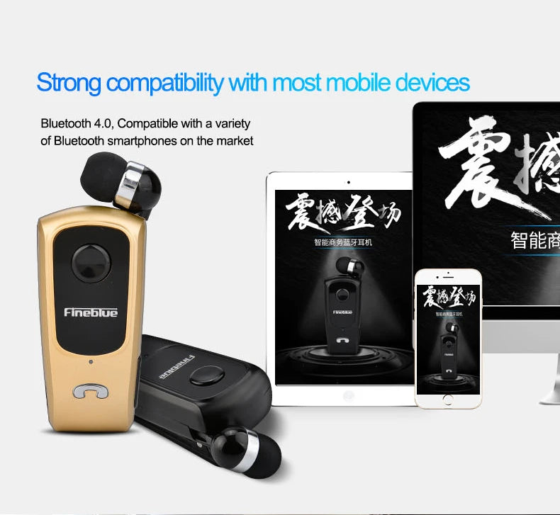 Fineblue F920 Wireless Retractable Portable Mini Bluetooth Headset Calls Remind Vibration Wear Clip Sports Running Earphone