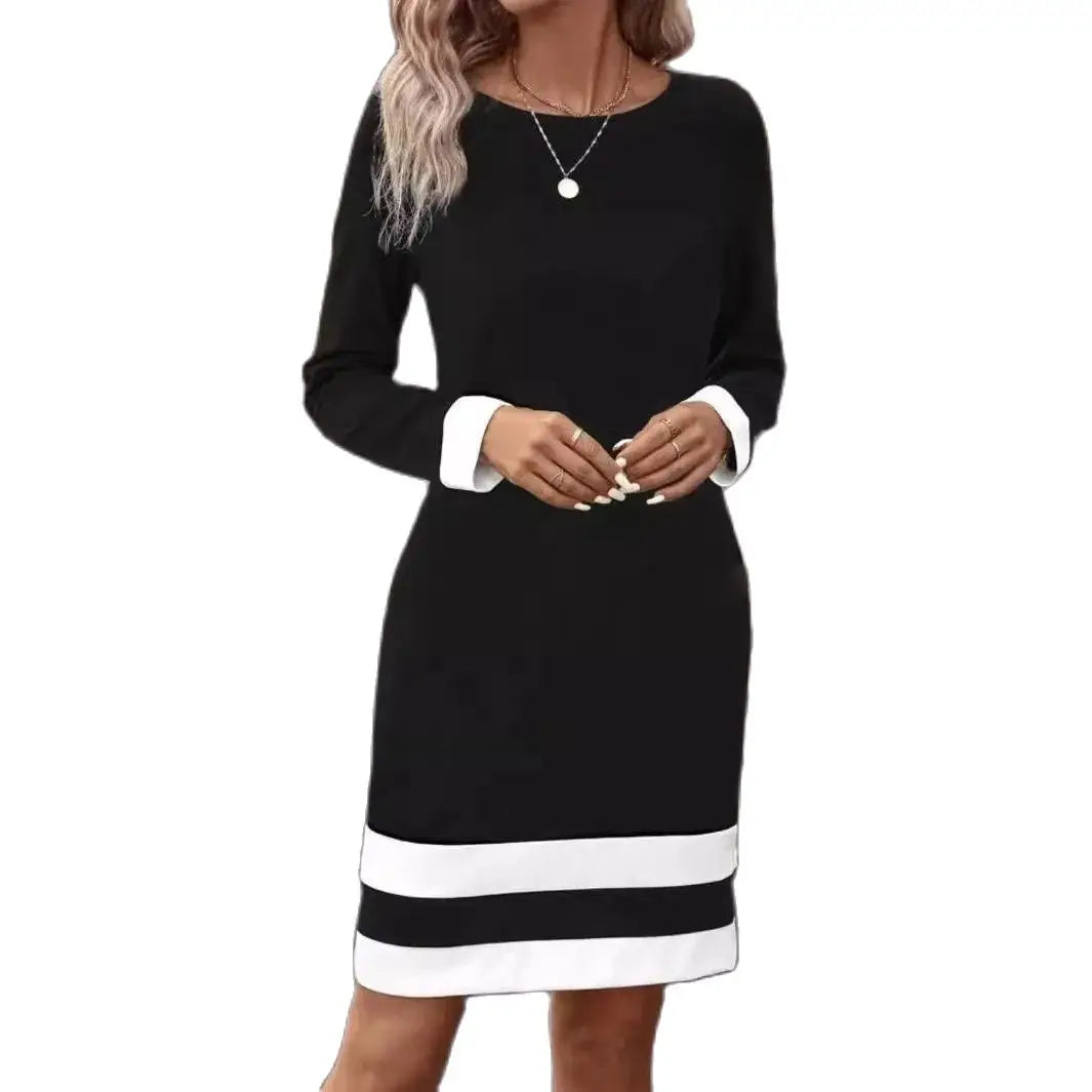 New clashing polka collar knit bottomed waistline for autumn and winter new long-sleeved thin bottomed top and slim dress