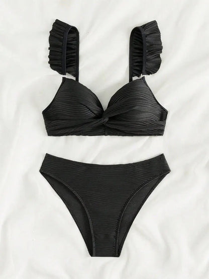 New Sexy Push Up Bikini Ribbed Plus Size Swimwear Women Swimsuit Biquini Set Beachwear Bathing Suit 2024 Mujer Thong Monokini XL