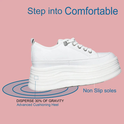 Fujin 9cm High Quality Microfiber Leather White Platform Sneakers for Women Wedge Heel Sneakers Shoes Comfy Casual Shoes Female