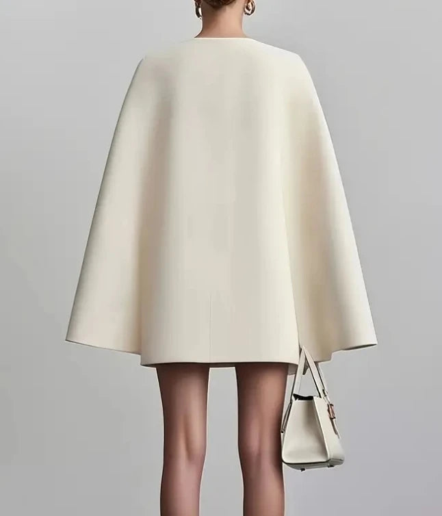 Womens Dresses Spring Autumn New Commuting Double Breasted Shawl Cape Solid Color V-Neck Mini Dress Women's Clothing