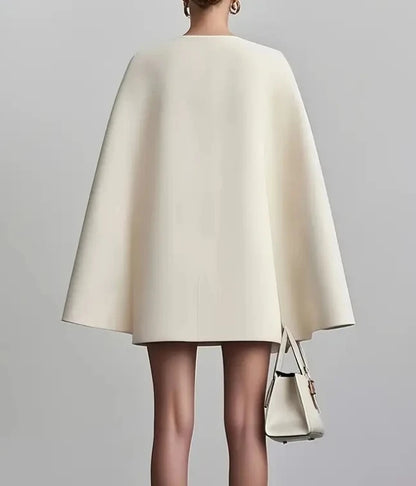 Womens Dresses Spring Autumn New Commuting Double Breasted Shawl Cape Solid Color V-Neck Mini Dress Women's Clothing