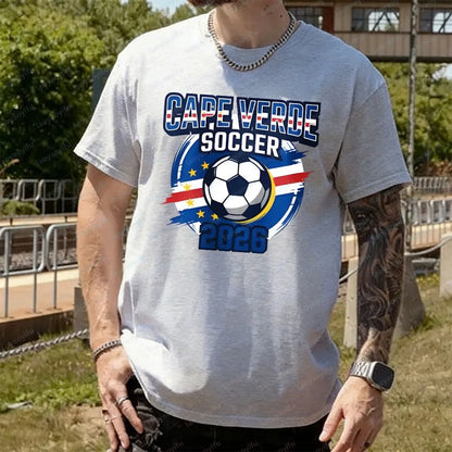 Men's T-Shirt with A Cape Verde 2026 Football Theme Printing Pattern Tshirt Cotton Short-Sleeve Summer Tops Celebration Outfit
