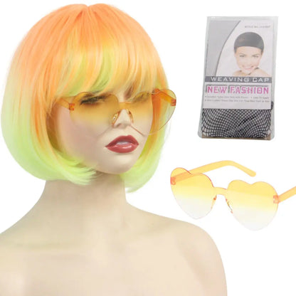 Colorful Gradient Wave Head Synthetic Wig for Women Anime Party Cosplay Birthday Party Wig with Bangs