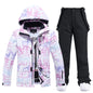 New Fashion Letter Women Ski Suit Winter Windproof Waterproof Snowboarding Jacket and Pants Snow Walking Clothes Female Snowsuit