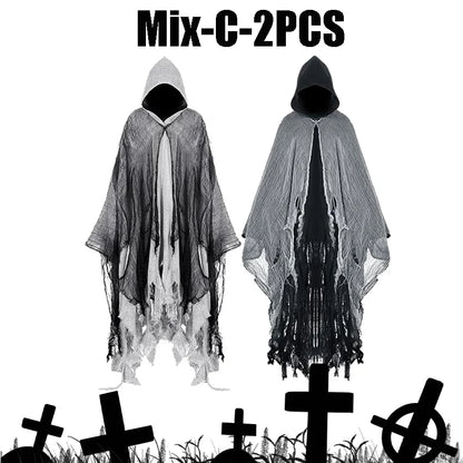 Mens Terrifying Halloween Costume Scary Hooded Cloak Horror Robe Gothic Masquerade Party Cosplay Dress Up Props Essential