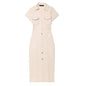 Denim Dress Women's Spring Summer Casual Long Dresses For Women 2025 New Fashion Ruched Short Sleeve Streetwear Midi Dress