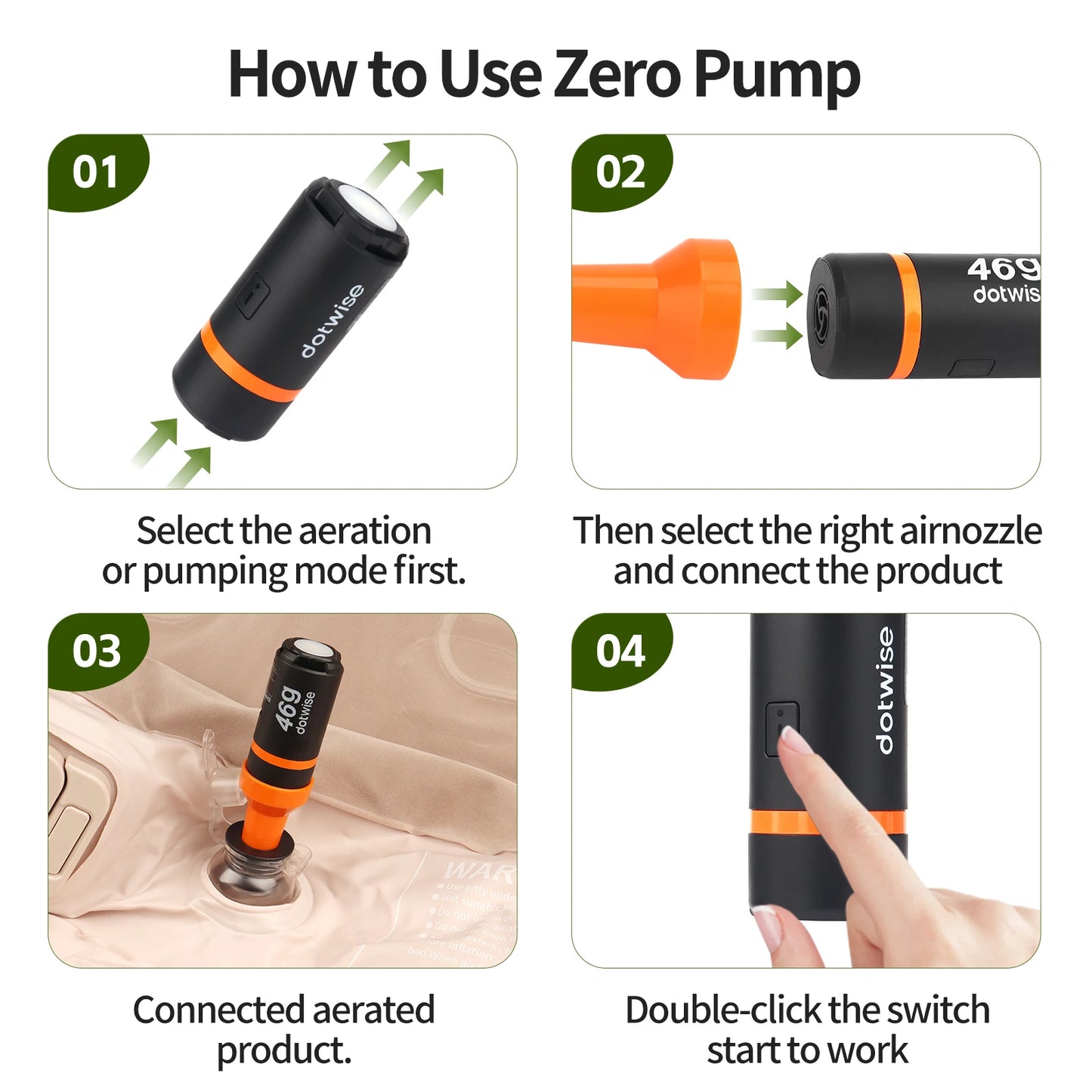 DOTWISE Outdoor Mini Portable Inflation Pump With Camping Light 5 Nozzles Suitable For Inflating Beds Sleeping Mats Vacuum Bags