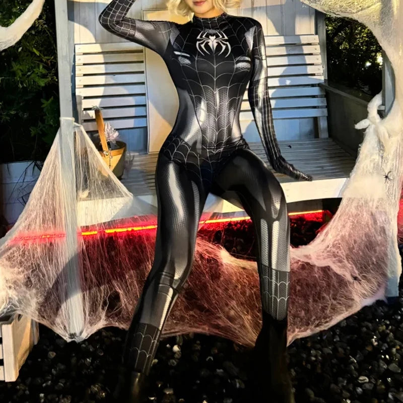 Superhero Female Spider Man Tight Fitting MJ Black Spider Sexy Cosplay Costume Jumpsuit Halloween Cosplay Costume