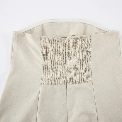 Minimalist Cotton Linen Design Strapless Dress Summer Women's Personal Street Elastic Backless Pocket Vacation Beach Dress