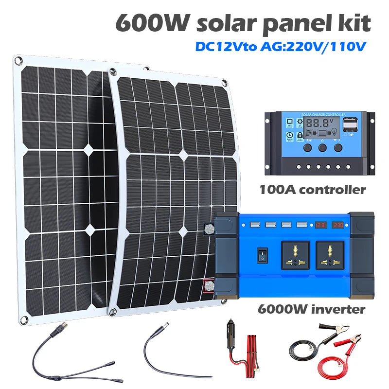 Off-Grid Power Bundle: 6000W Bendable Solar System with MPPT Controller & Hybrid Inverter for Cabins/Vans