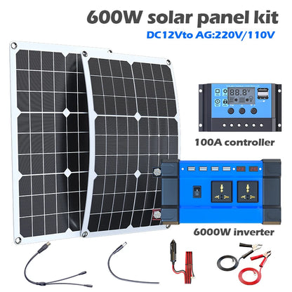 Off-Grid Power Bundle: 6000W Bendable Solar System with MPPT Controller & Hybrid Inverter for Cabins/Vans