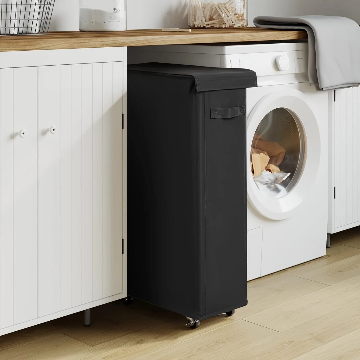 1PC Laundry Basket With Wheels And Lid,Closed Laundry Hamper,Suitable For Bedrooms,Bathtubs,Laundry,Dormitories