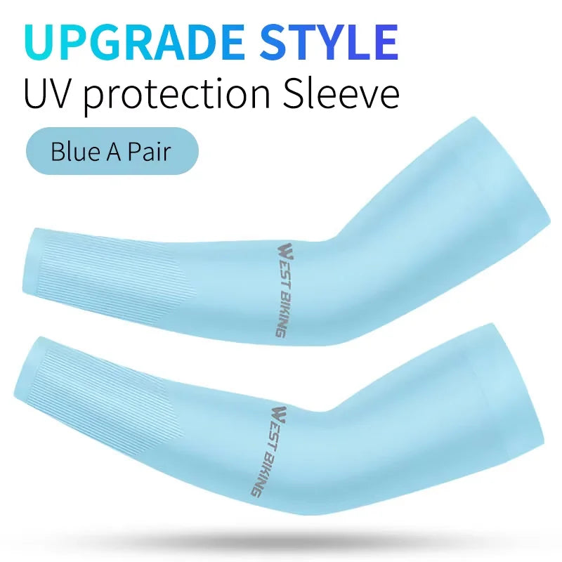WEST BIKING Summer Sunproof Arm Sleeves UV Protection Seamless Digital Printing Cycling Running Sleeves Cooling Sport Gear