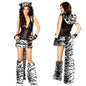 Women Sexy Furry Outfit Black White Plush Leopard Animal Costume with Big Tail Tiger Game Cosplay Clothing Halloween Party Dress