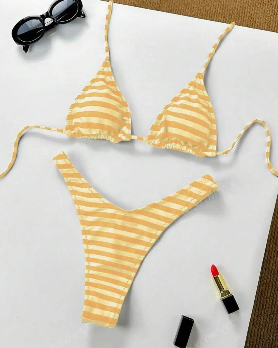 Y2K Sexy Hot Girls Striped Printed Triangle Lingerie Underwear 2025 New Beach Vacation Fashion Personality ins Style Bikini Suit