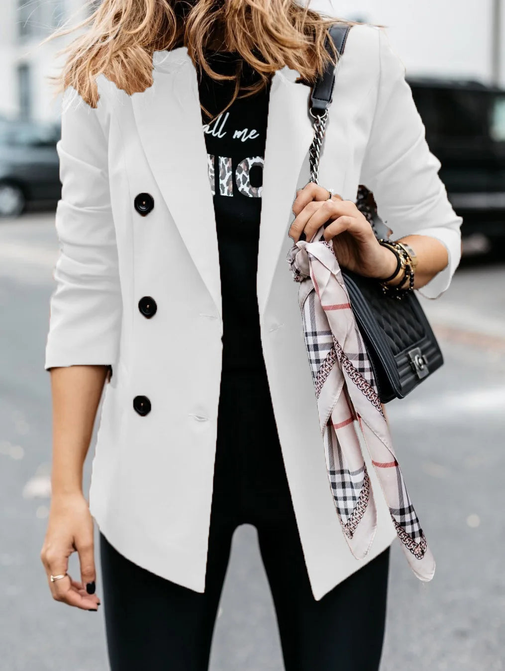Women's spring style European and American long sleeved double row button suit women's jacket cardigan