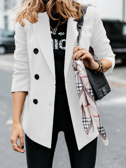 Women's spring style European and American long sleeved double row button suit women's jacket cardigan