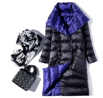 Fashionable White Duck Down New Double-sided Ultra Light Jacket for Women's Winter Slim Fit Single Breasted Warm Parka Coat