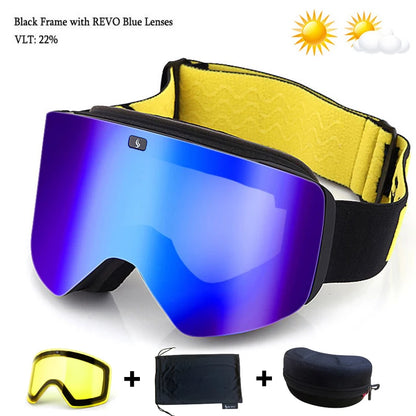 Ski Goggles with Magnetic Double Layer Yellow Lens Skiing Anti-fog UV400 Snowboard Goggles Men Women Ski Glasses Eyewear Set