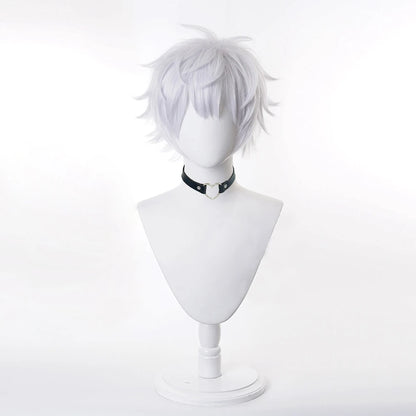 Short White Synthetic Straight Wig Anime Game Cosplay Heat Resistant Fluffy Men Wig for Daily Party