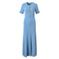Elegant Contrasting Women Knit Maxi Dress Chic O-neck Short Sleeve Metal Buttons Bodycon Dresses Office Lady Commuting Robe