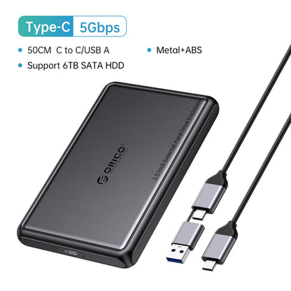 ORICO 2.5 Inch External HDD Case 5Gbps SATA to Type-C Hard Drive Enclosure for SSD HDD PC Laptop Metal+ABS Case Heat Dissipation
