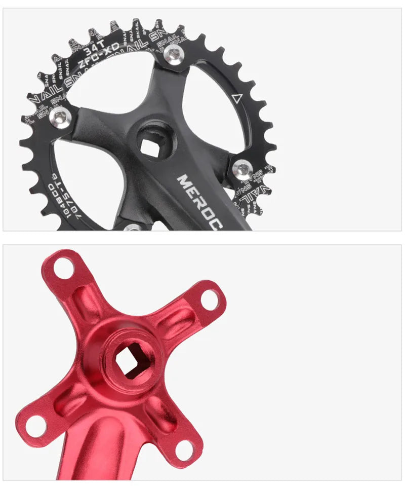 MEROCA Bicycle Crank Chainwheel 104BCD Bike Crankset Aluminum Alloy with Bottom Square Hole 170mm Crank 32/34/36/38/40/42T Plate