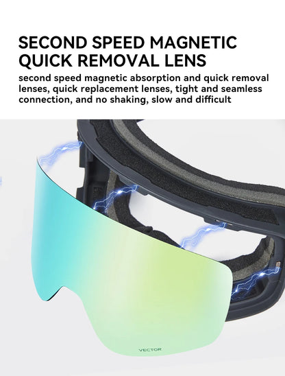VECTOR Brand Double Layer Anti Fog Magnetic Absorption Cylindrical Ski Goggles UV400 Men Women Ski Glasses Snowboard poc glasses