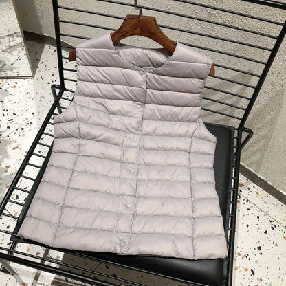 2025 New Women Sleeveless Puffer Jacket Spring Winter Female 90% White Duck Down Ultra Lightweight Packable Warm Down Liner Vest