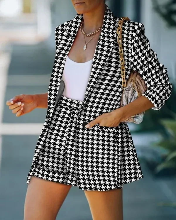 2025 Elegant Two Piece Blazer Suit Sets Women OL Office Sets Slim Cardigan Blazer Shorts Solid 2 Piece Set Casual Blazers Set