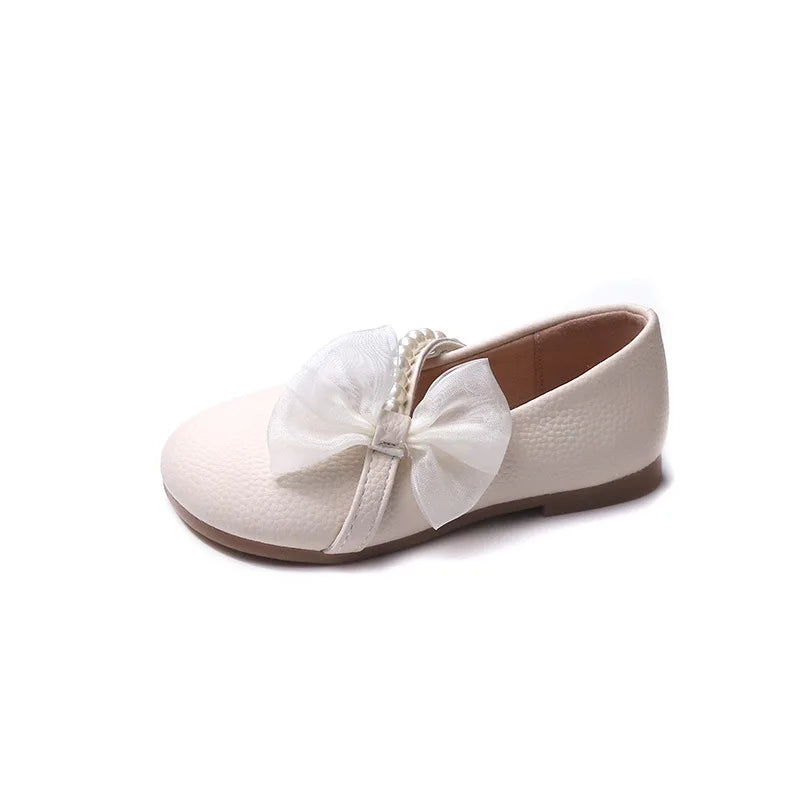 New Girl Princess Leather Shoes Chic Versatile Soft Elegant Fashion Lace Bowknot Beading Kid Loafers Wedding Slip-on Mary Janes