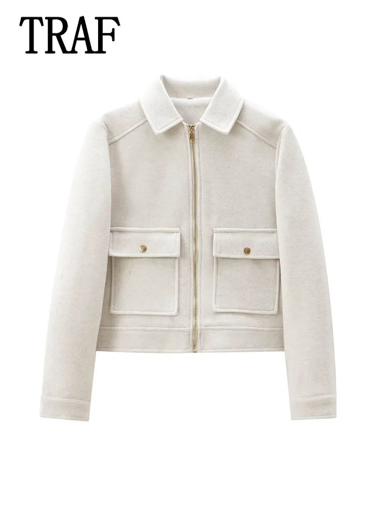 Women's Zipper Jacket Coat New Winter Long Sleeve Pocket Outerwear Coat Short Street Elegant Women's Jacket
