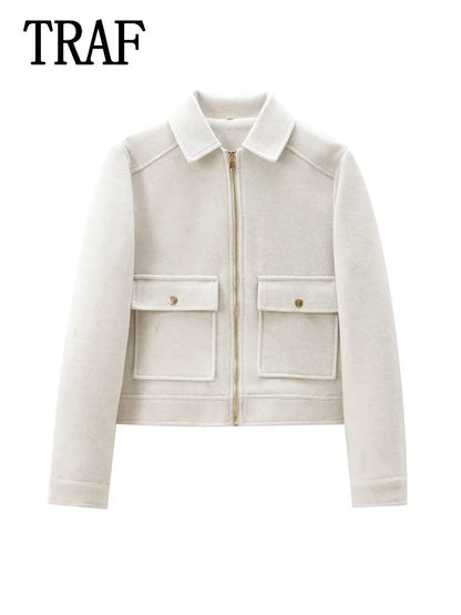 Women's Zipper Jacket Coat New Winter Long Sleeve Pocket Outerwear Coat Short Street Elegant Women's Jacket