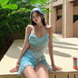 Women's Mint Mambo Bikini Set Luxury Skirted Two-Piece Swim Dress with Push-Up Top Slimming Hot Spring Resort Swimwear