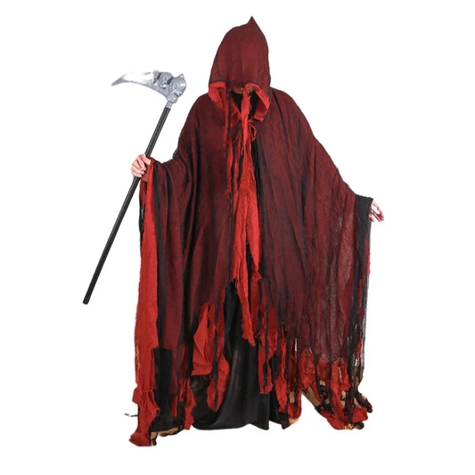 Halloween Hooded Cloak Medieval Renaissance Gothic Wizard Cape Grim Reaper Cosplay Costume for Adult Scythe Weapon Prop