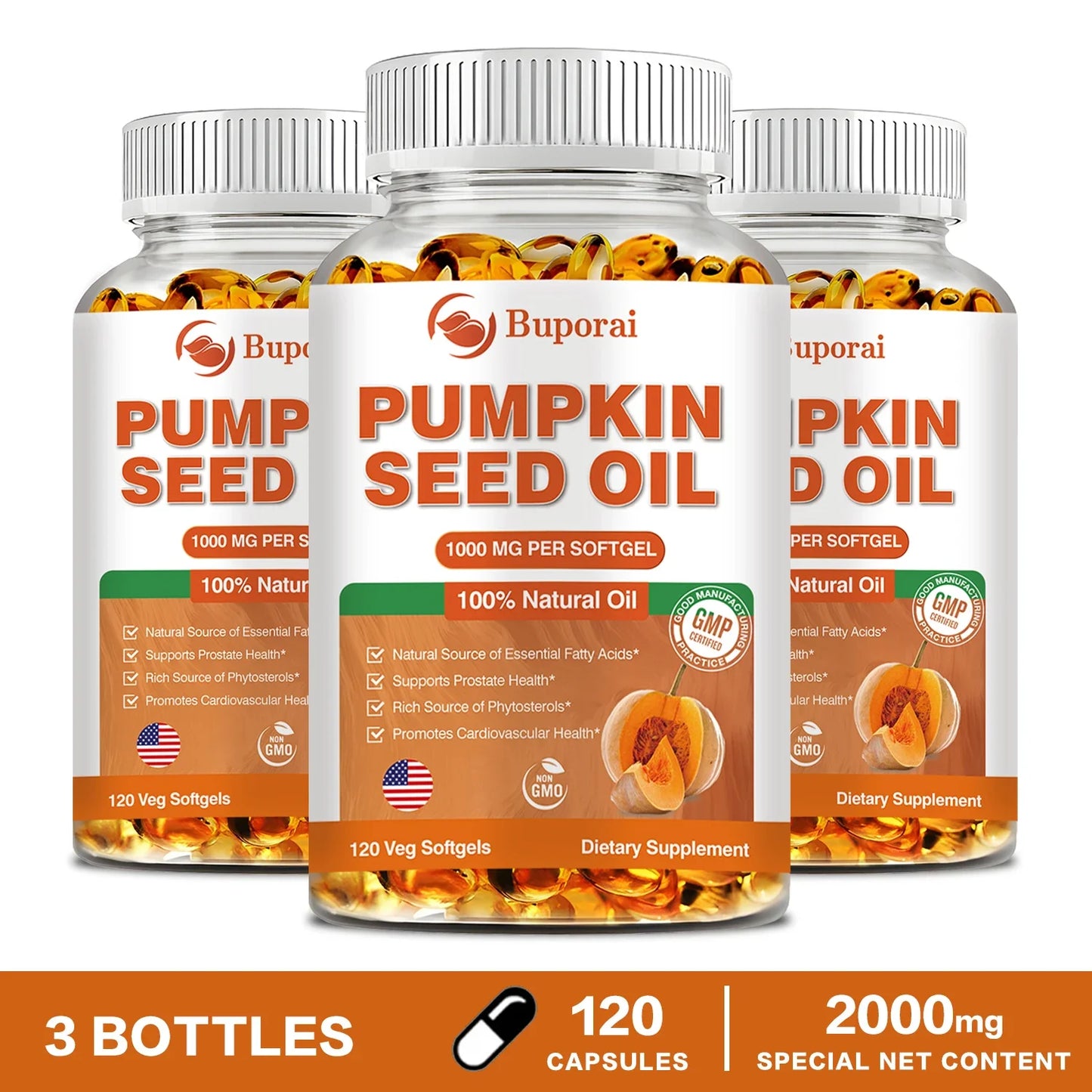 Pumpkin Seed Oil Capsules - Supports Prostate, Urinary Tract, Bladder Health, and Promotes Hair Growth